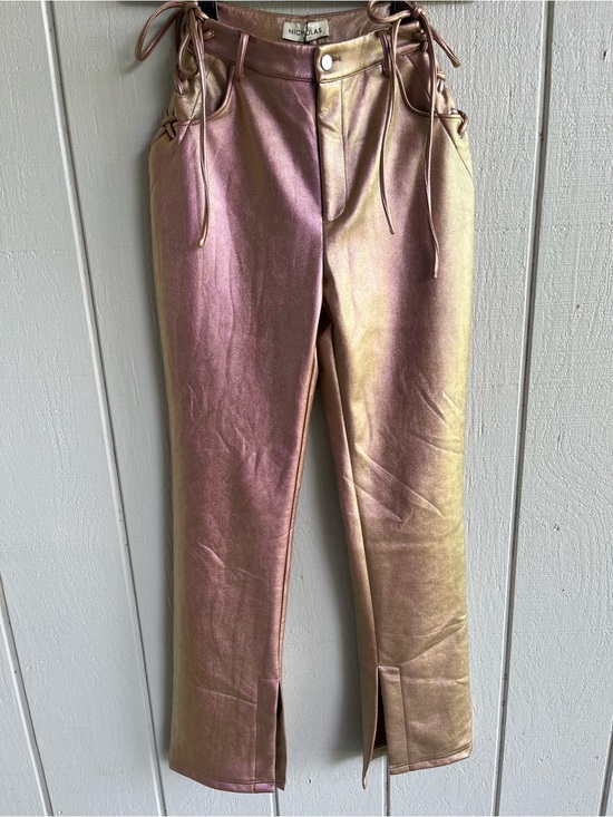 NICHOLAS Pants - NWT NICHOLAS Metallic Pink Rose Faux Leather Lace Up Valeria Pant in Size 6